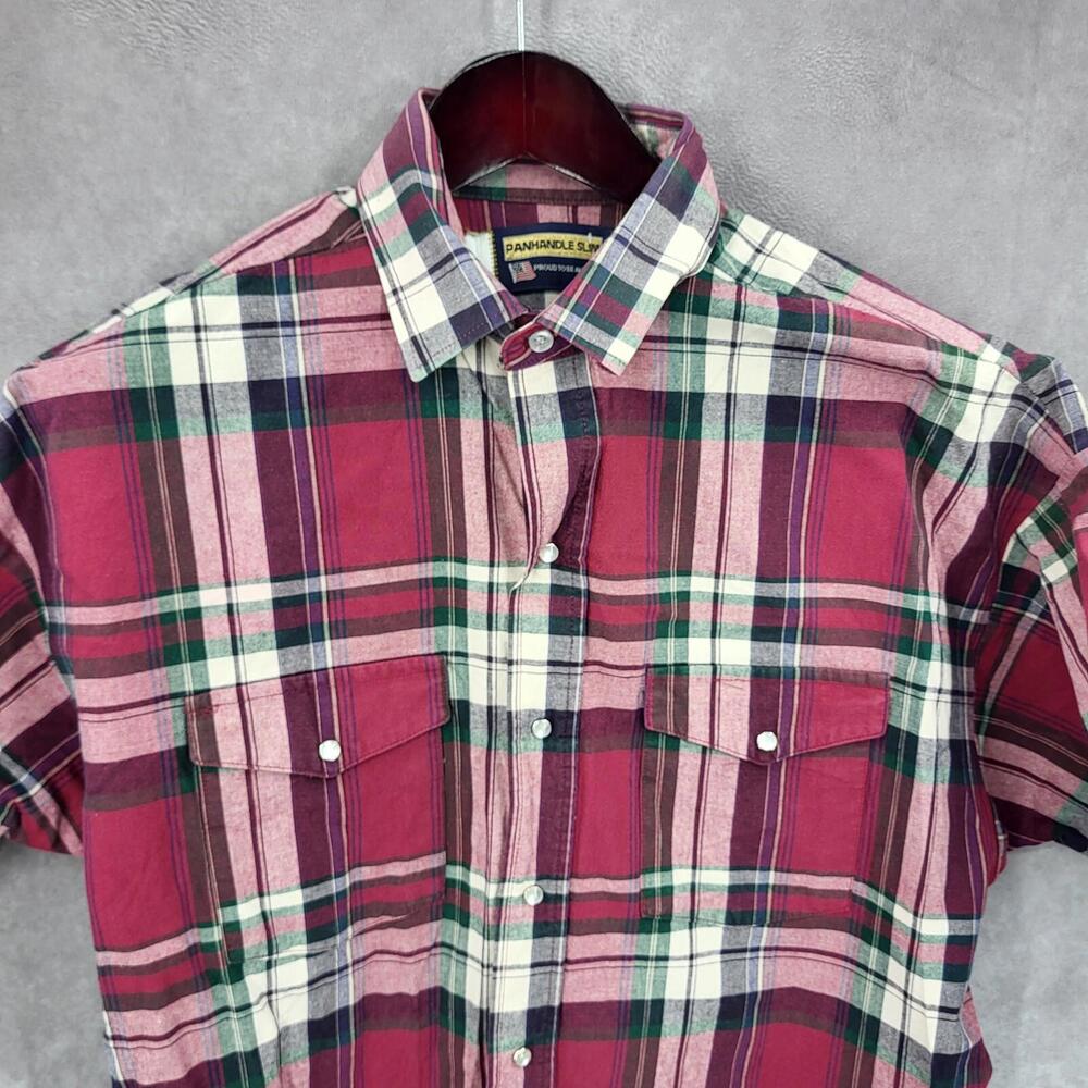 Panhandle Slim Western Shirt Mens 16 Large Plaid Pearl Snap Rodeo USA Vtg Heavy - Picture 3 of 12